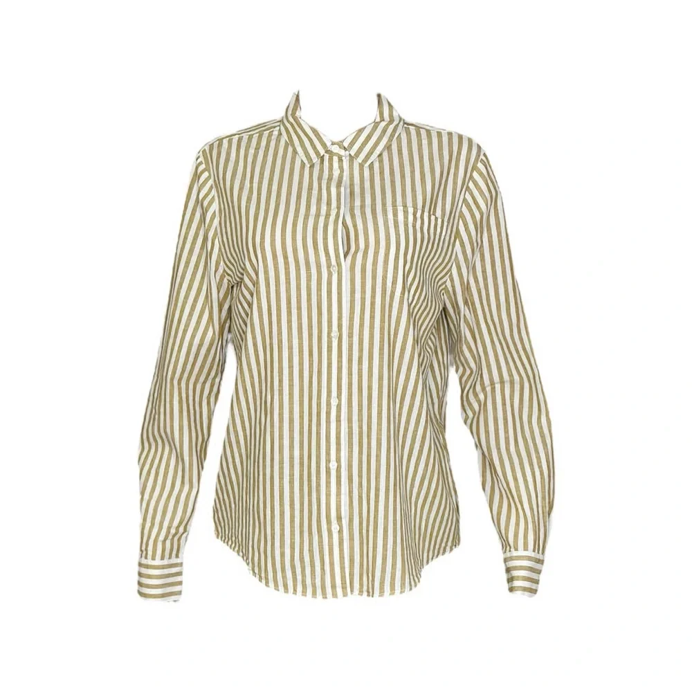 SÉZANE Tomboy Linen-Blend Shirt, Ecru Camel Stripe, FR42_4